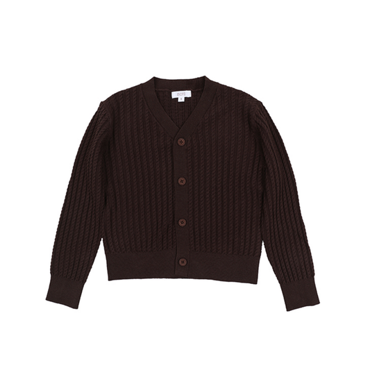 Motu Boys Cocoa Walter Cable Long Sleeve Cardigan