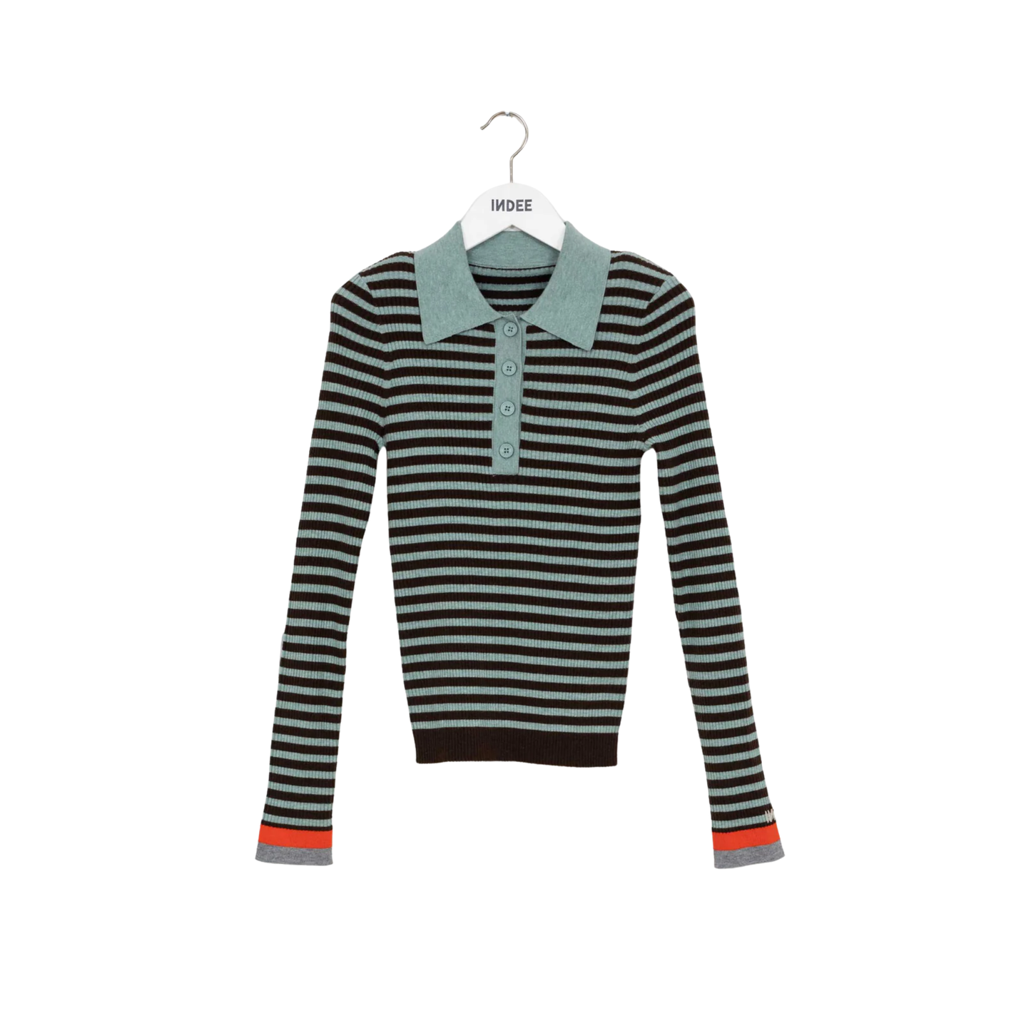 Indee Coffee Wallaby Fitted Stripped Polo Sweater