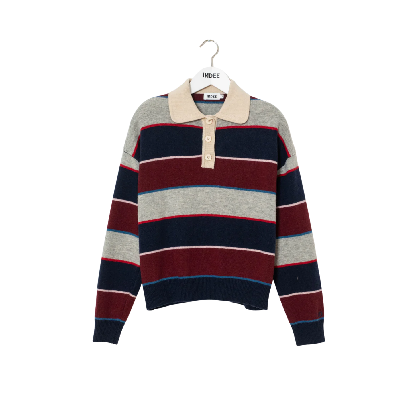 Indee Navy Wishes Stripped Collar Polo Sweater