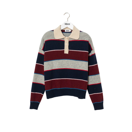 Indee Navy Wishes Stripped Collar Polo Sweater