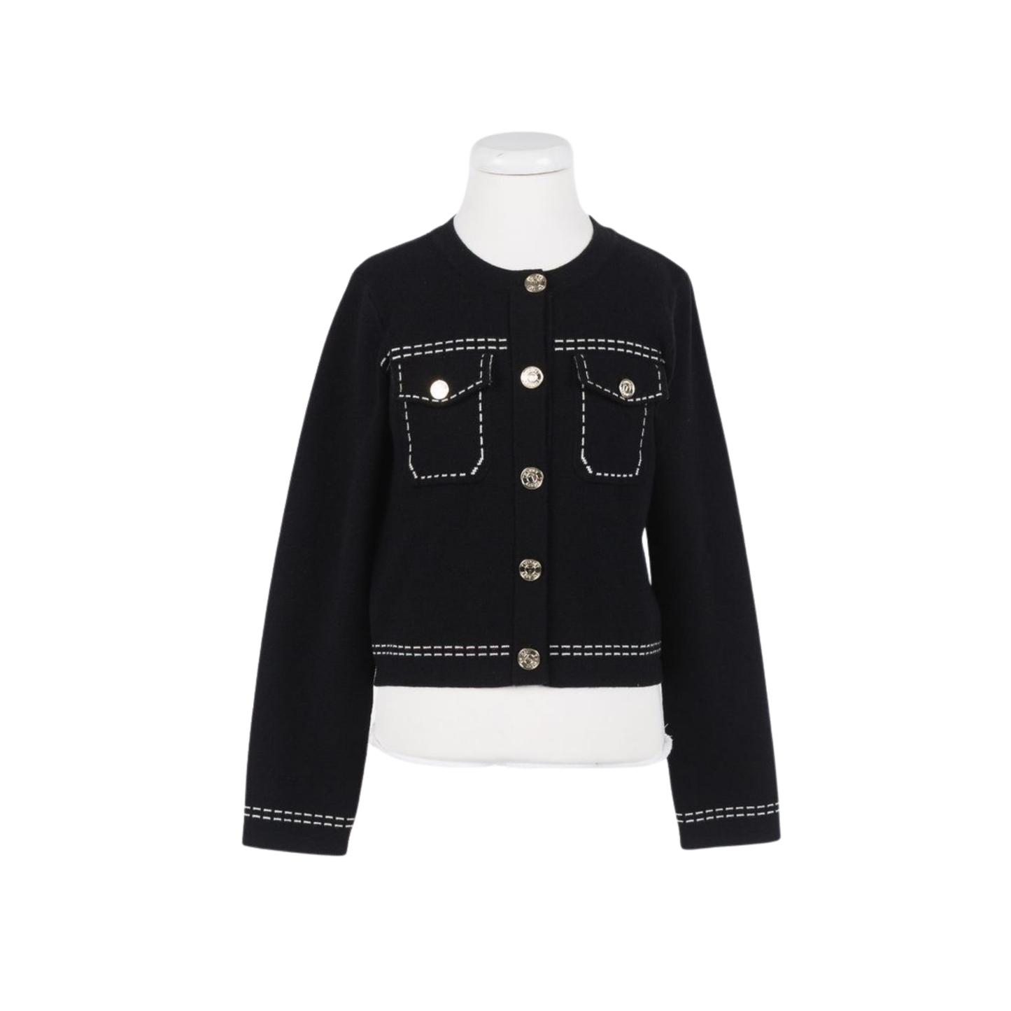 Twinset Black/Snow White Denim Long Sleeve Knit Jacket