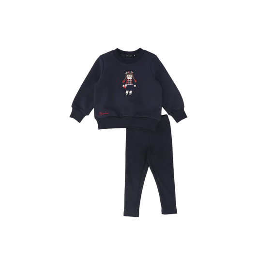 Bamboo Navy Doll Embroidered Sweatshirt Set