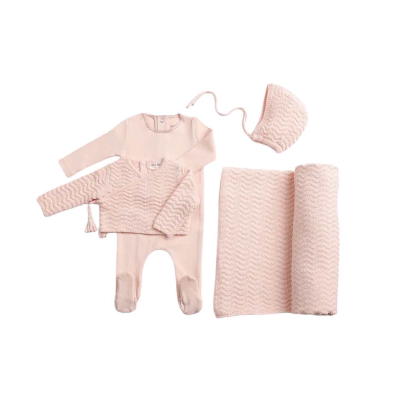 Bee And Dee Pearly Pink Herringbone Cardigan Footie