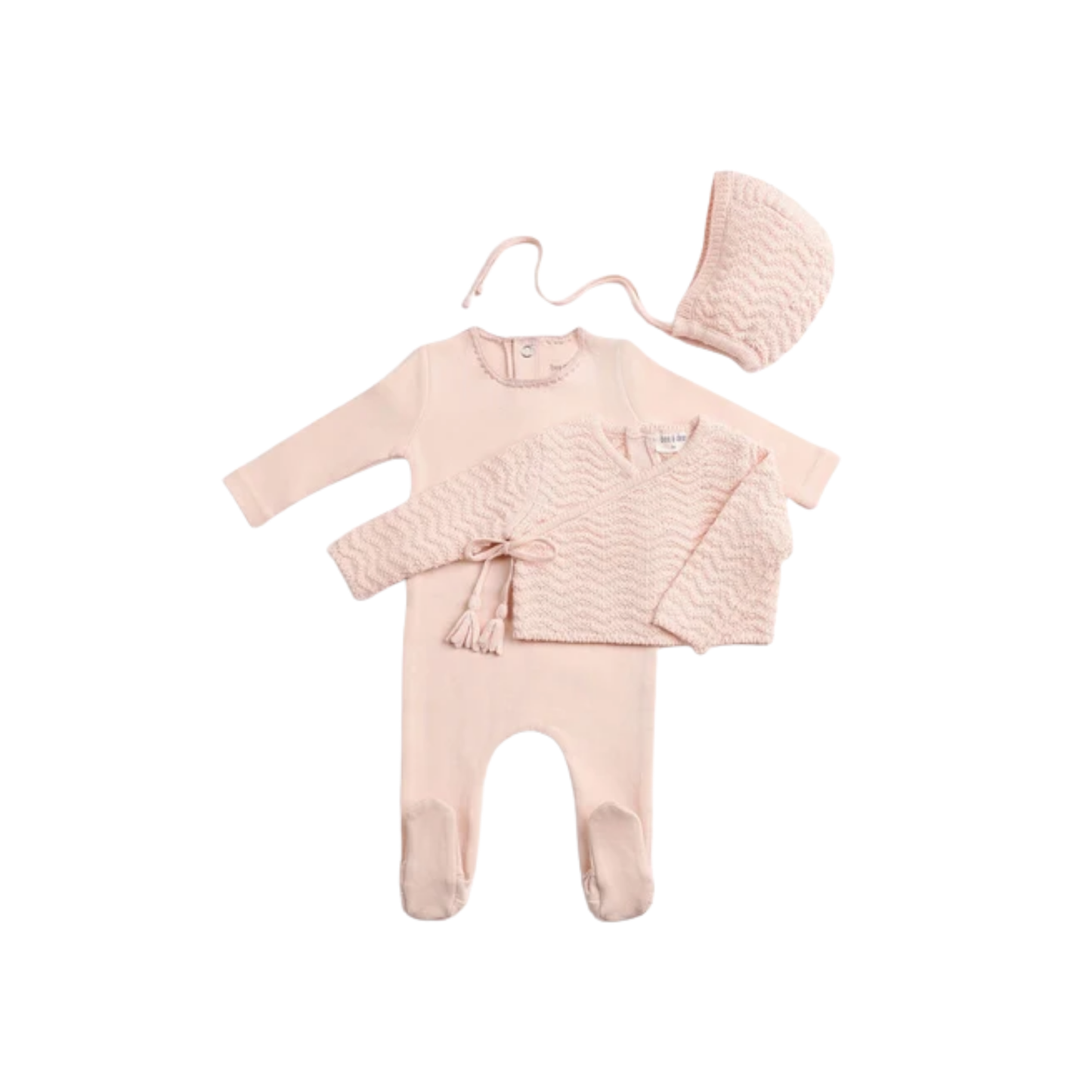 Bee And Dee Pearly Pink Herringbone Cardigan Footie