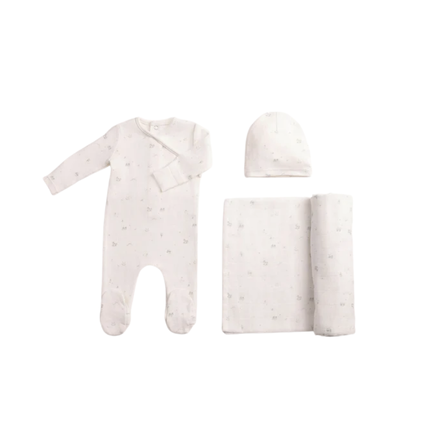 Bee And Dee Chalk White Boys All Thing Baby Printed Footie With Beanie