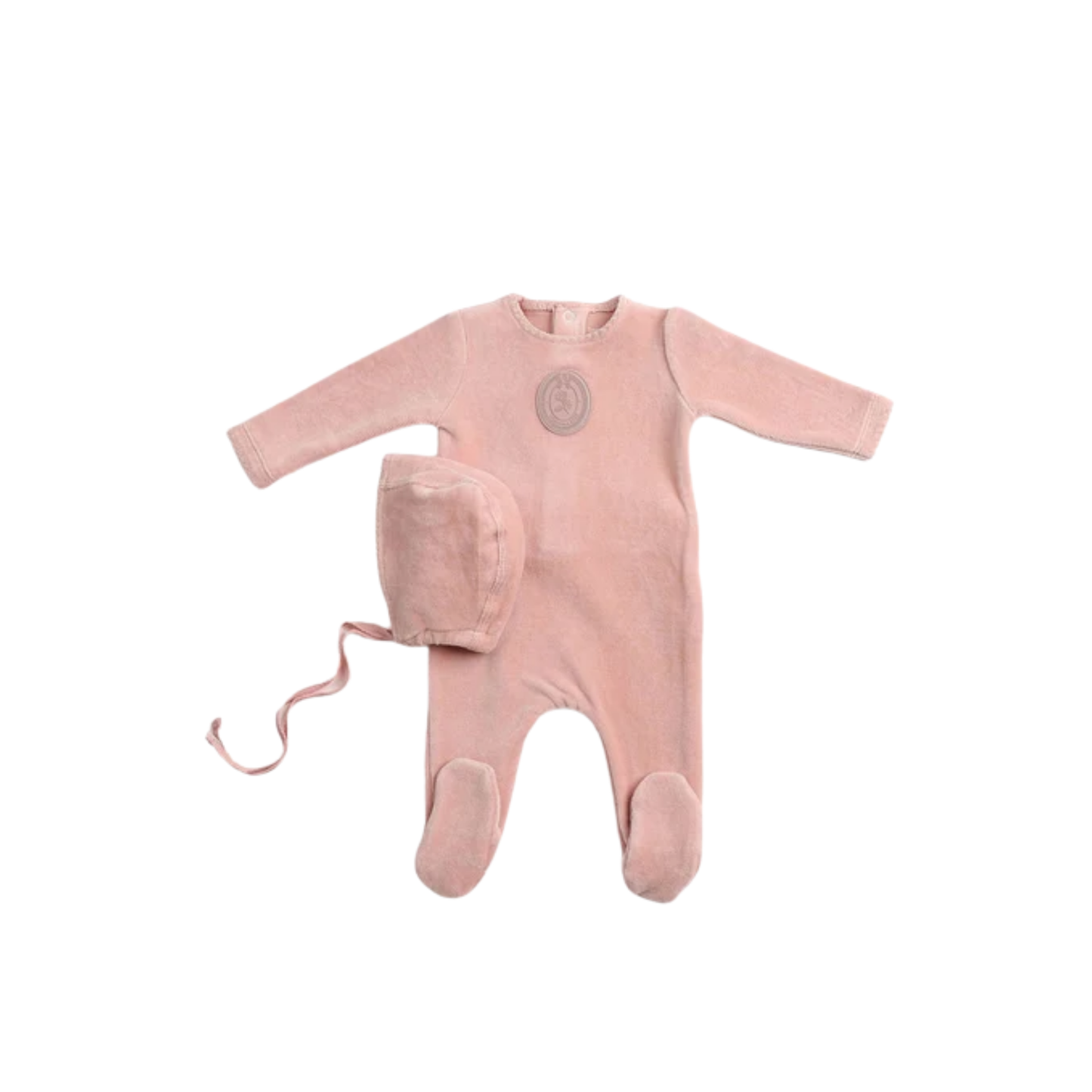 Bee And Dee Toffee Plaquette Velour Footie With Beanie
