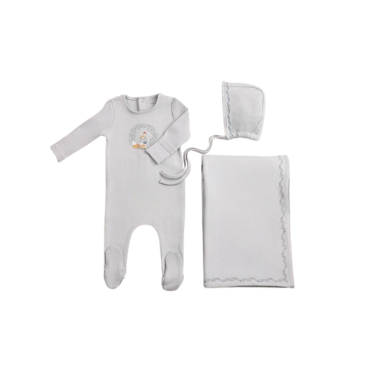 Bee And Dee Crisp Blue Cradle Scene Footie With Beanie