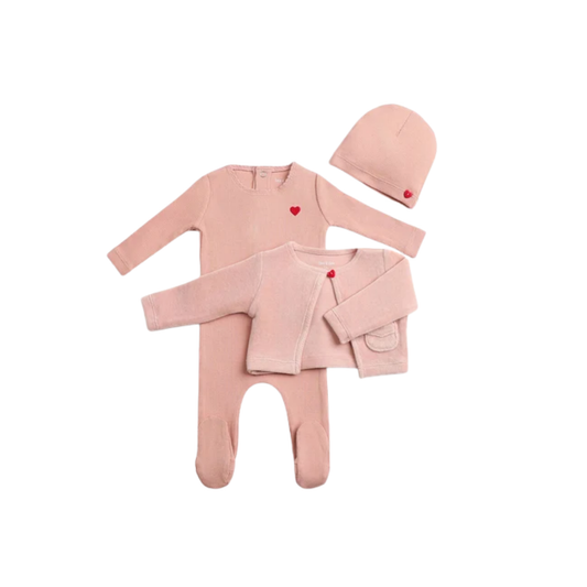 Bee And Dee Caramel Velour Cardigan Ribbed Footie With Beanie