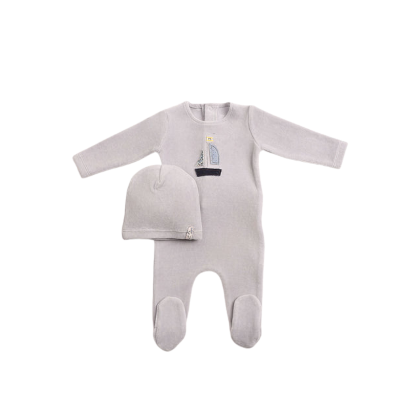 Bee And Dee Crisp Blue Sail Away Velour Footie With Beanie