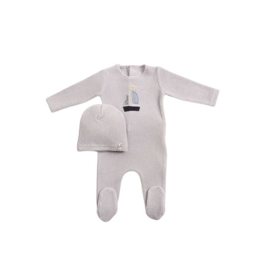 Bee And Dee Crisp Blue Sail Away Velour Footie With Beanie