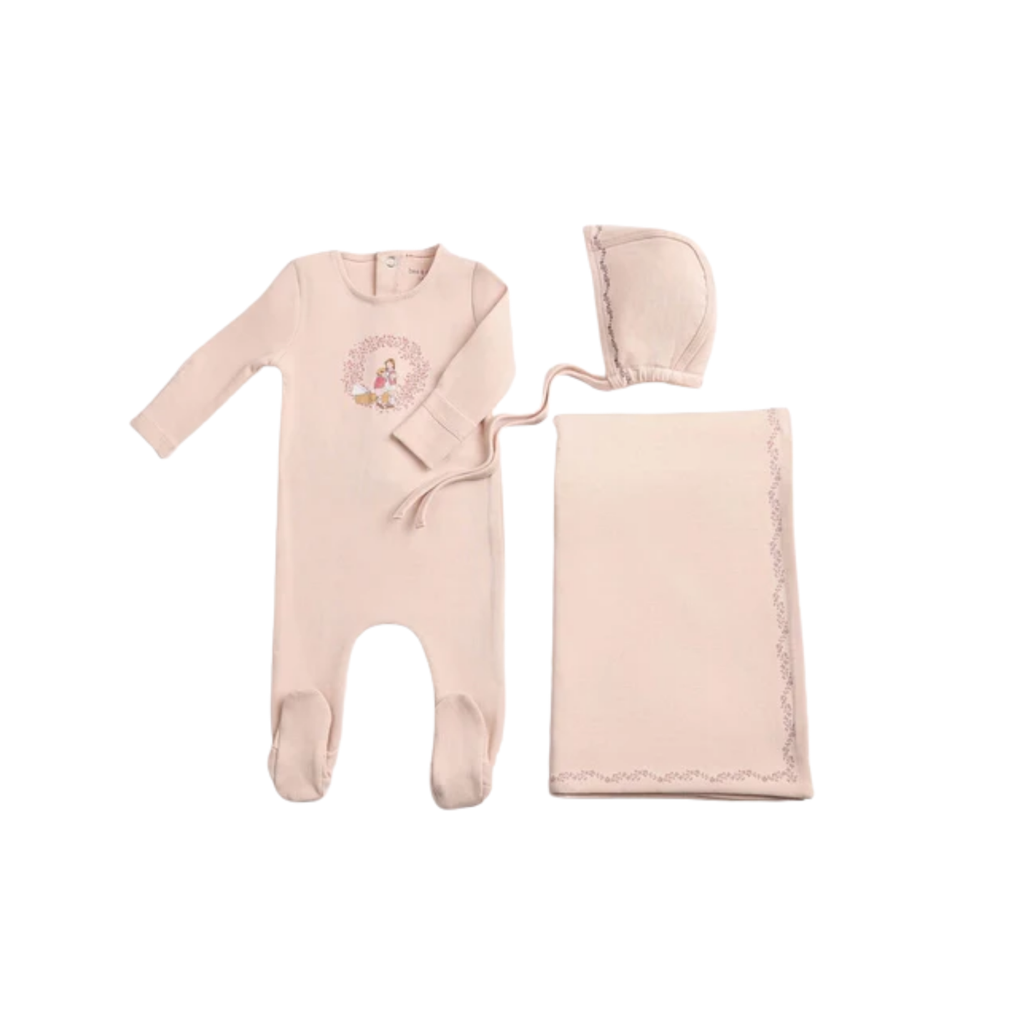 Bee And Dee Champagne Pink Cradle Scene Footie With Beanie