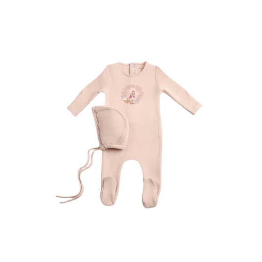 Bee And Dee Champagne Pink Cradle Scene Footie With Beanie