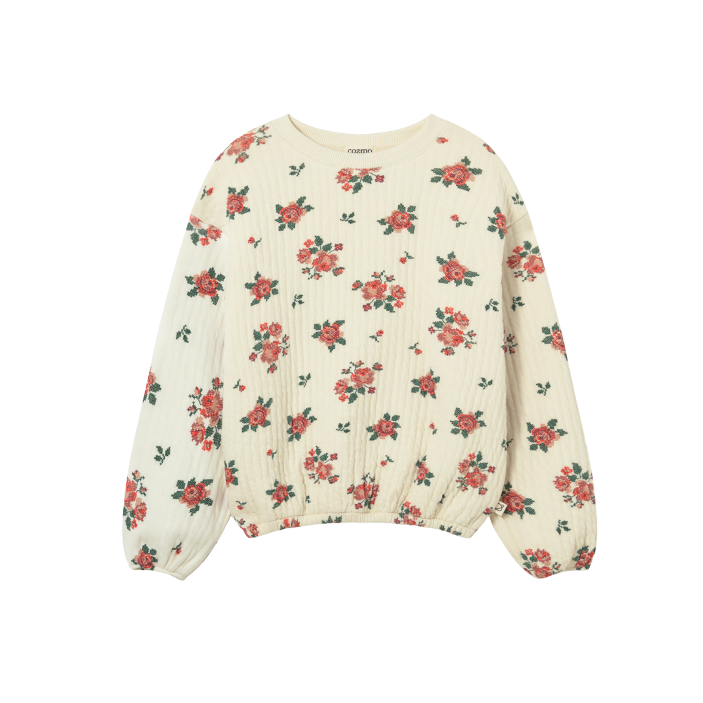 Cozmo Ivory Quilted Floral Long Sleeve Sweatshirt