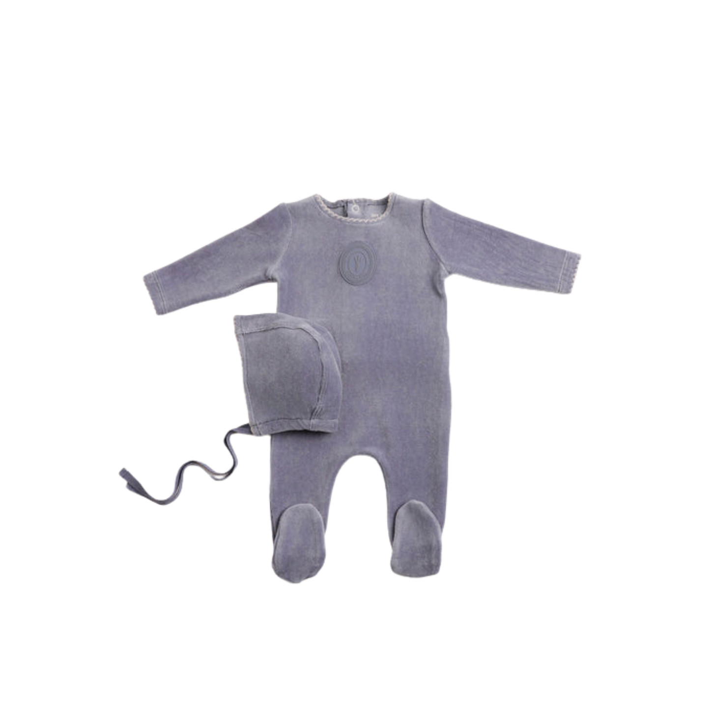 Bee And Dee Nightshadow Blue Plaquette Velour Footie With Beanie