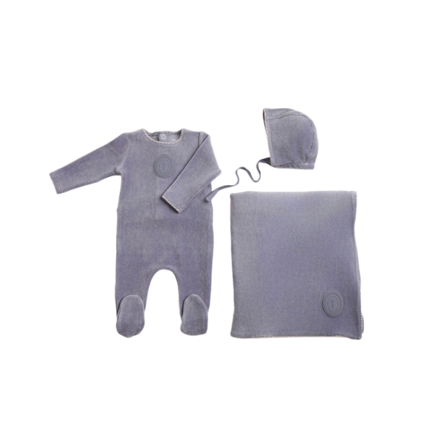 Bee And Dee Nightshadow Blue Plaquette Velour Footie With Beanie