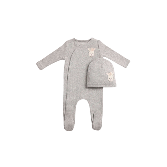 Bee And Dee Grey Heather Pompom Bunny Footie With Beanie