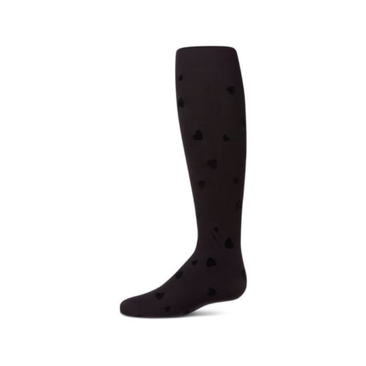 Memoi Black Clustered Hearts Flocked Tights