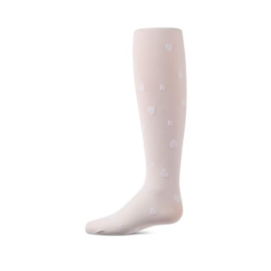 Memoi Winter White Clustered Hearts Flocked Tights