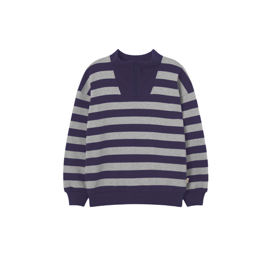 Cozmo Navy Grey Striped Brushed Long Sleeve Sweatshirt