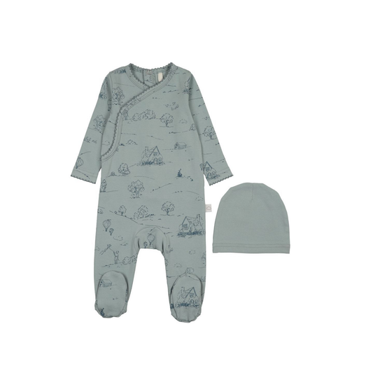 Pouf Blue Toile Footie