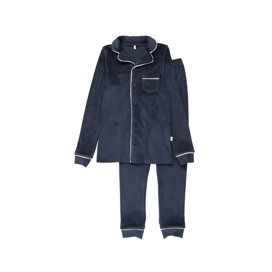 Pouf Navy Velour Grandpa Long Sleeve Pajama
