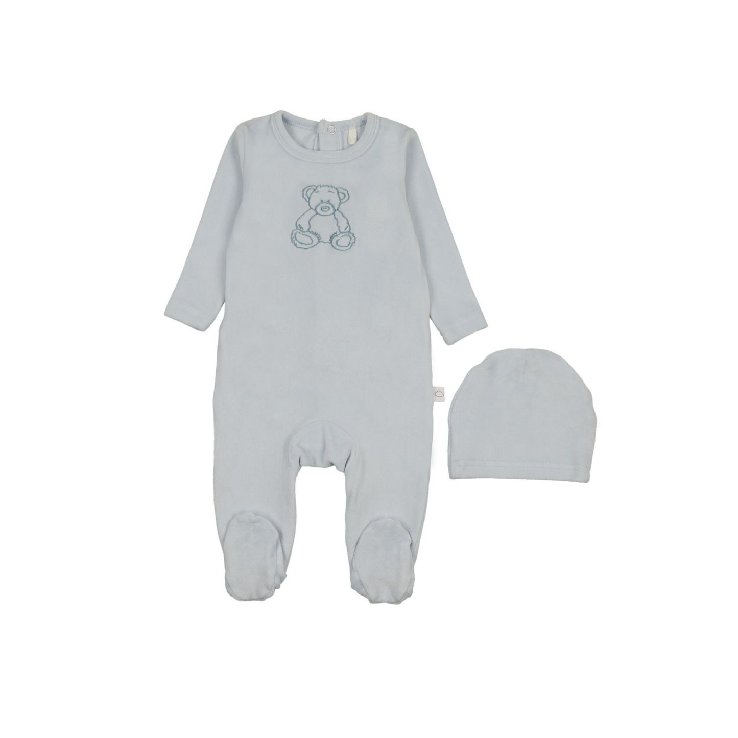 Pouf Blue Velour Bear Footie