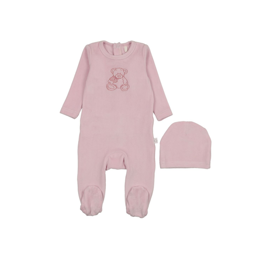 Pouf Pink Velour Bear Footie