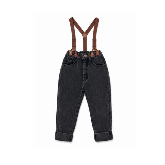 Calla Lili Black Denim Pants With Suspenders