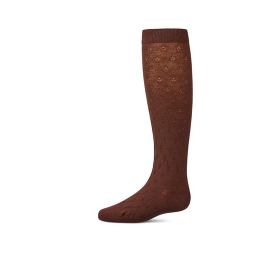 Memoi Brown Tiny Bloom Pointelle Knee High