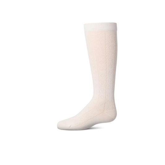 Memoi Winter White Dainty Heart with Lines Knee High