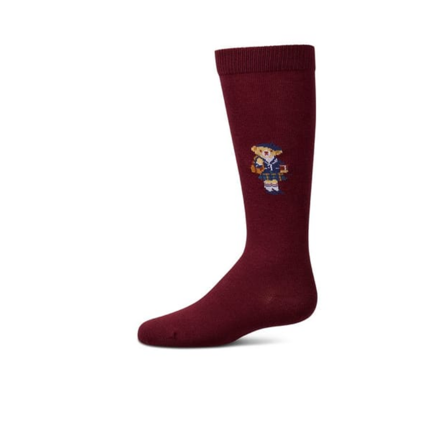 Memoi Burgundy Preppy Girl Bear Knee High