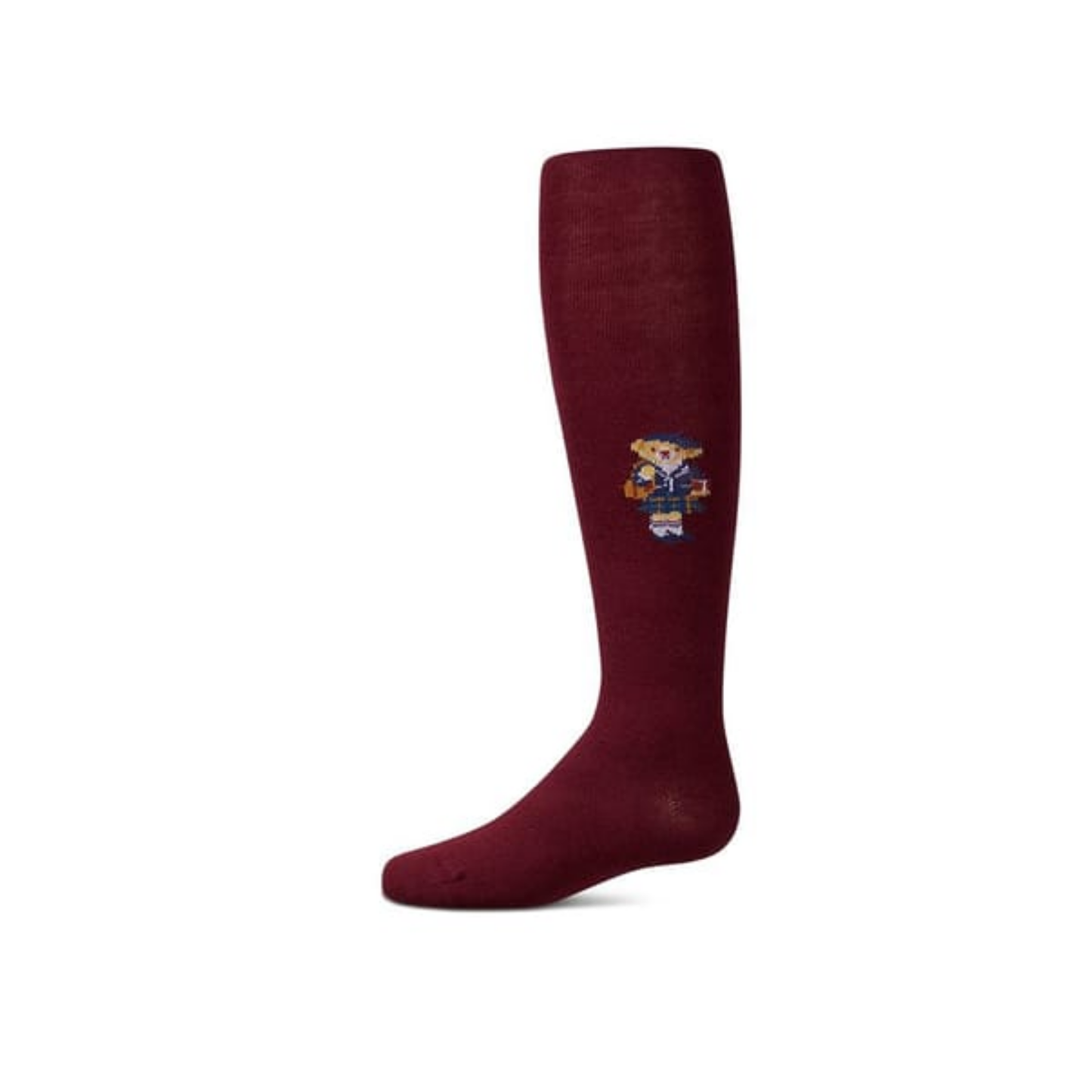 Memoi Burgundy Preppy Girl Bear Cotton Tights