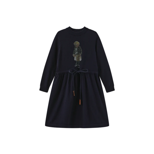 Phil And Phoebe Navy Tanvi Contrast Neck Dress