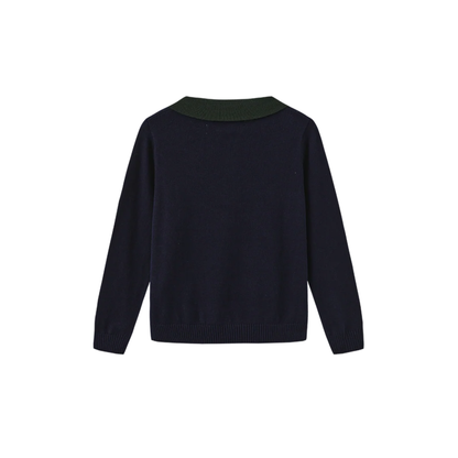 Phil And Phoebe Navy Tanvi Knit Collar Sweater