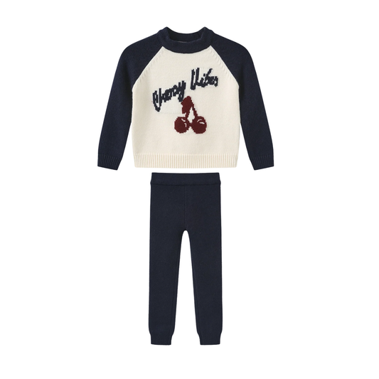 Phil And Phoebe Navy/White Knit Halter Neck Baby Girl Set