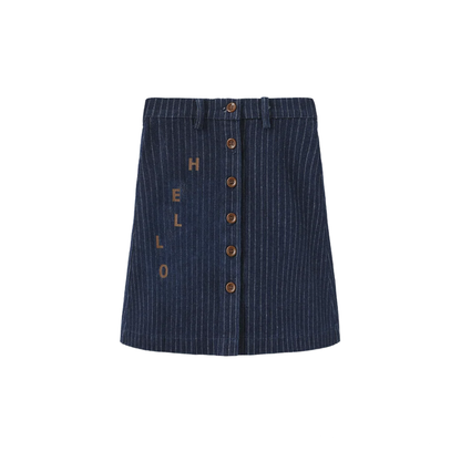 Hello Yellow Navy Lali Pinstriped Denim Skirt