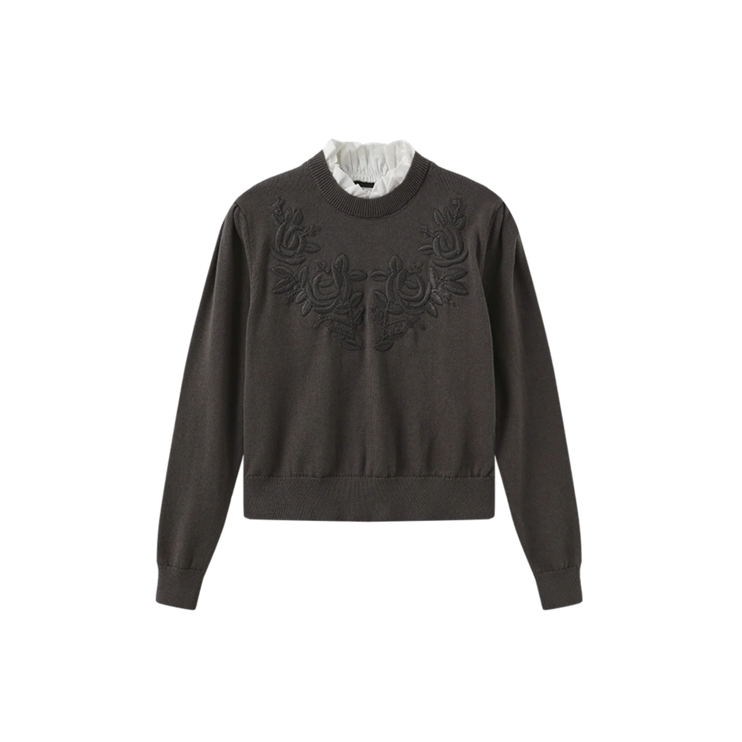 Papillon Charcoal Paige Embroidered Floral Sweater