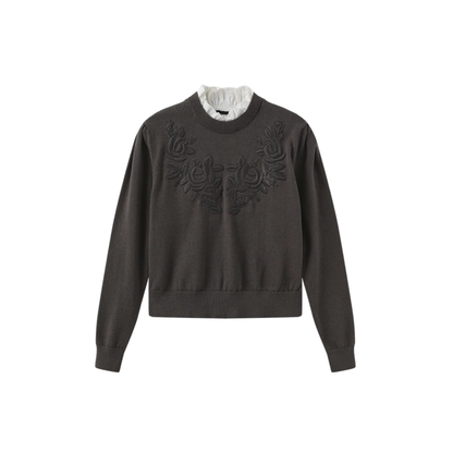 Papillon Charcoal Paige Embroidered Floral Sweater
