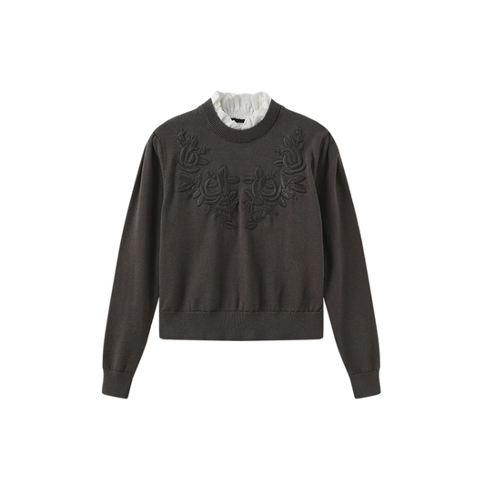 Papillon Charcoal Paige Embroidered Floral Sweater