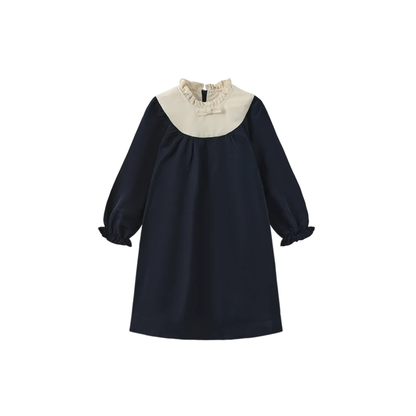 Papillon Navy Quilted Neck Taffeta Dress