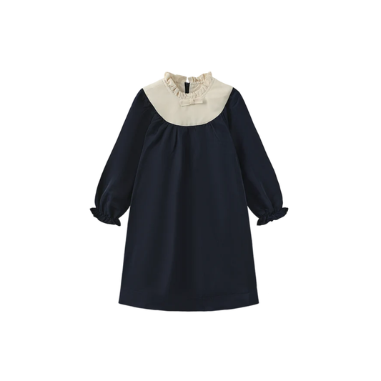 Papillon Navy Quilted Neck Taffeta Dress