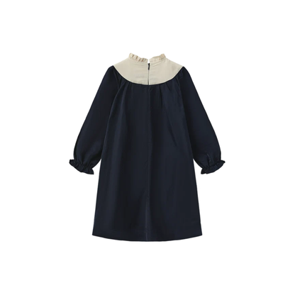 Papillon Navy Quilted Neck Taffeta Dress