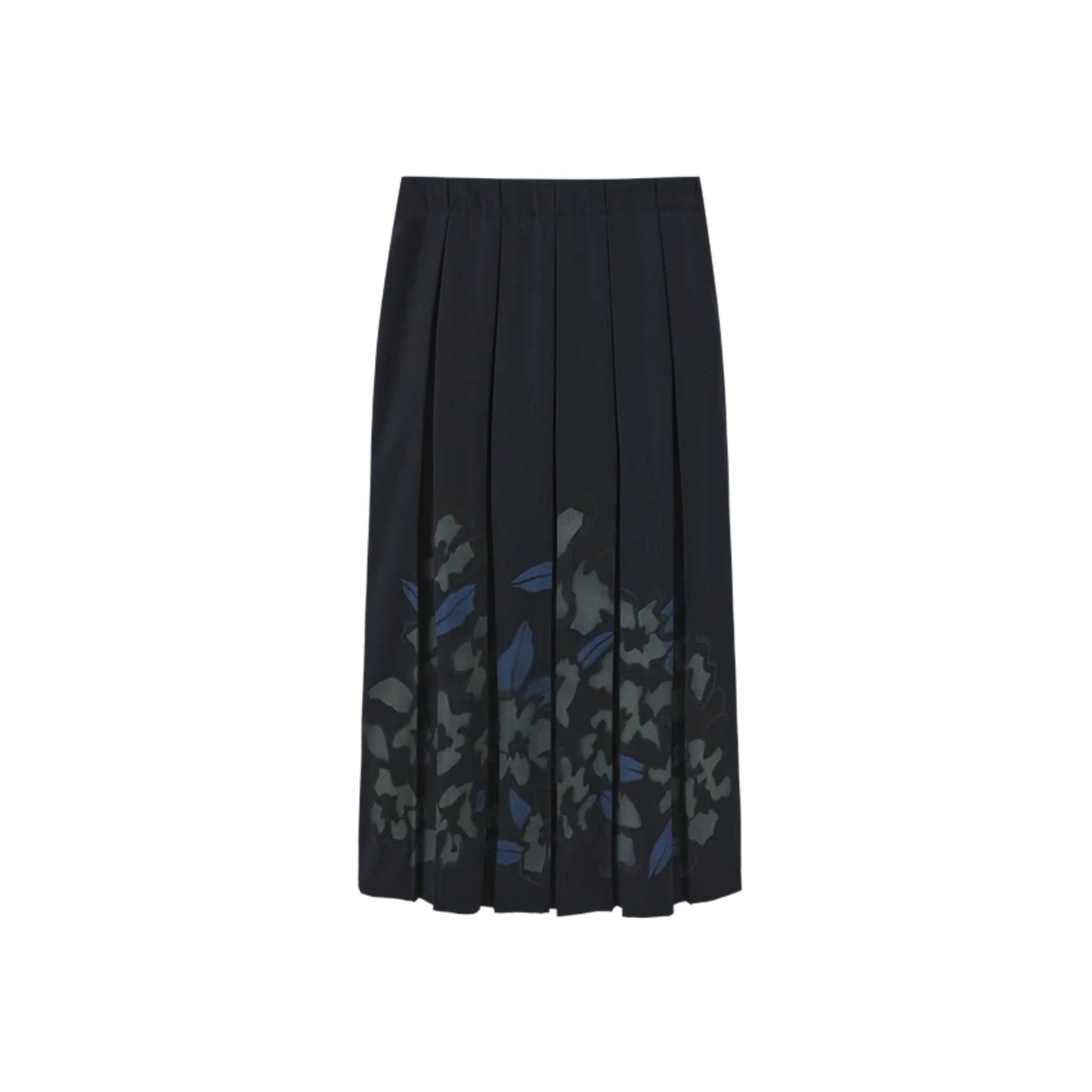 Tustello Navy Halt Painted Pleated Midi Skirt