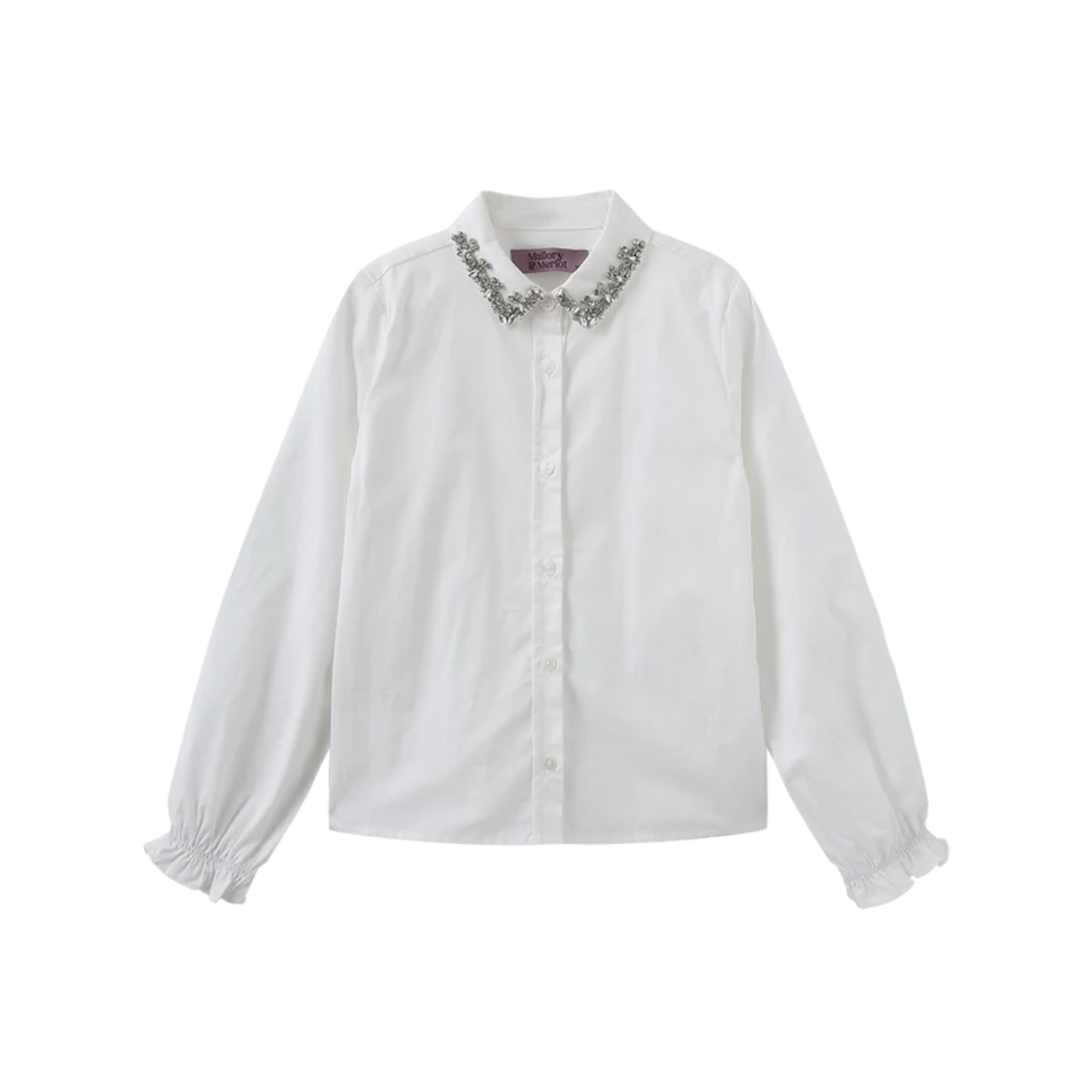 Mallory And Merlot White Beaded Collared Trim Blouse