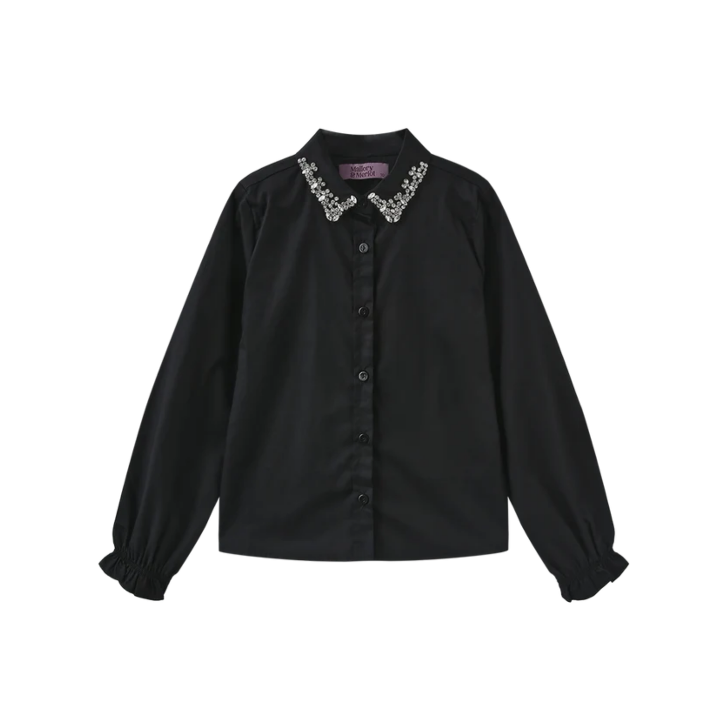Mallory And Merlot Black Beaded Collared Trim Blouse