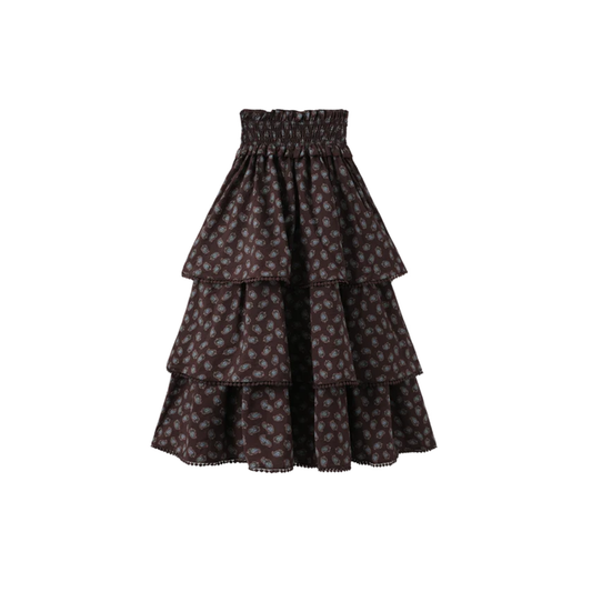 Tustello Floral Leaf Print Ruffle Skirt