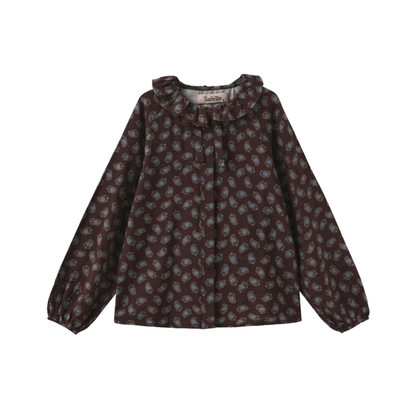 Tustello Floral Leaf Printed Ruffle Blouse