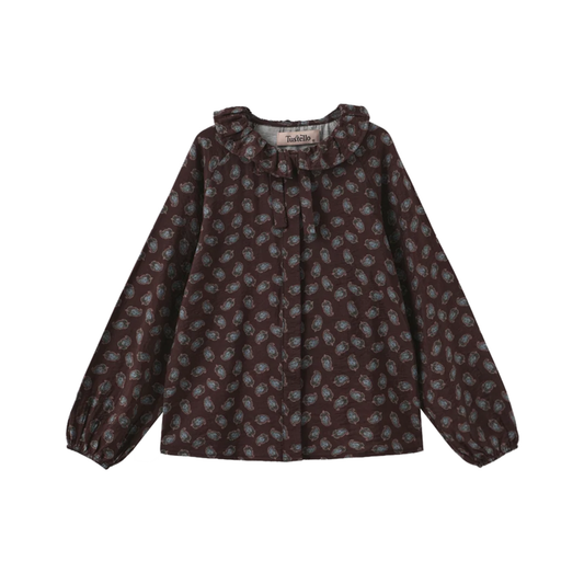Tustello Floral Leaf Printed Ruffle Blouse