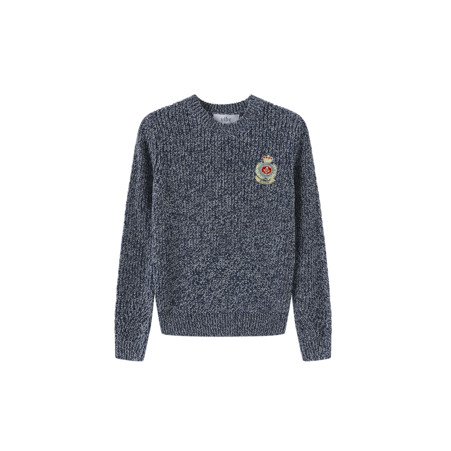Vibe Navy Marled Big Patch Knit Sweater