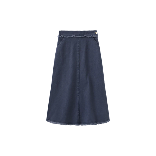 Vibe Blue Denim Fringe Center Seam Skirt